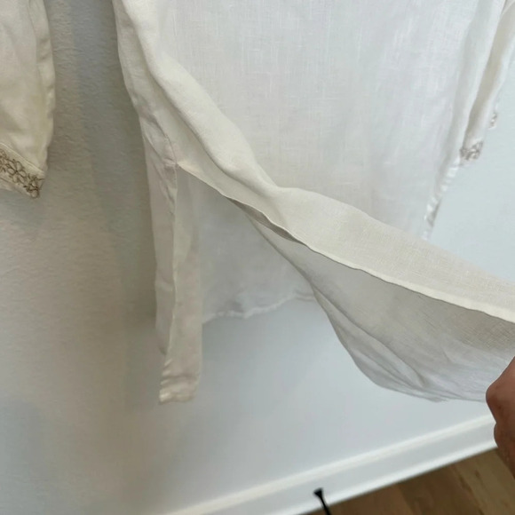 WilliSmith 100% Linen White Embroidered Tunic Top/Swimsuit coverup Size M - Picture 9 of 12